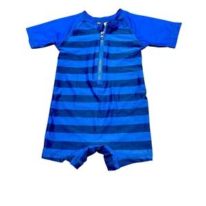 🆕 NWT LEVERT Blue Striped baby boy One Piece swim suit size 12-18 months UPF50+